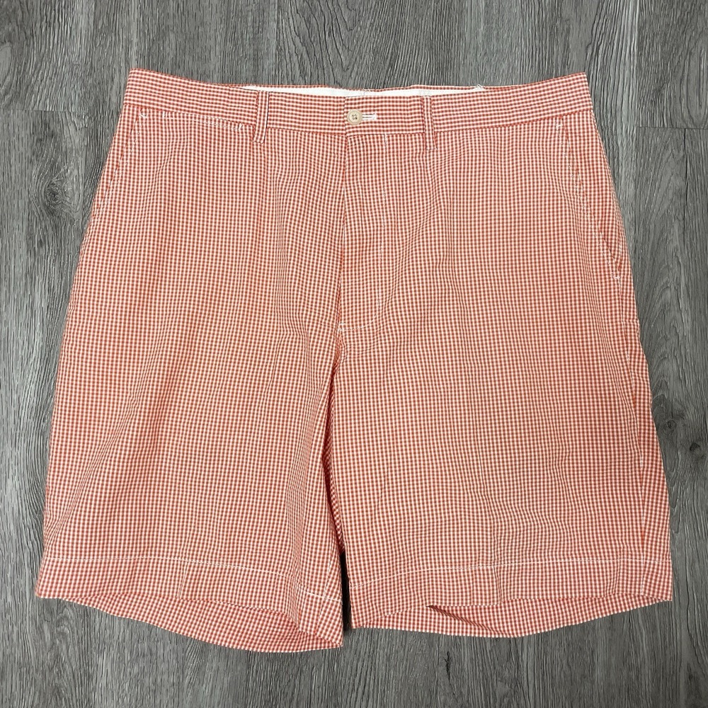 Polo Golf Ralph Lauren Men 34 Red Seersucker Check 9" Inseam Performance Cotton